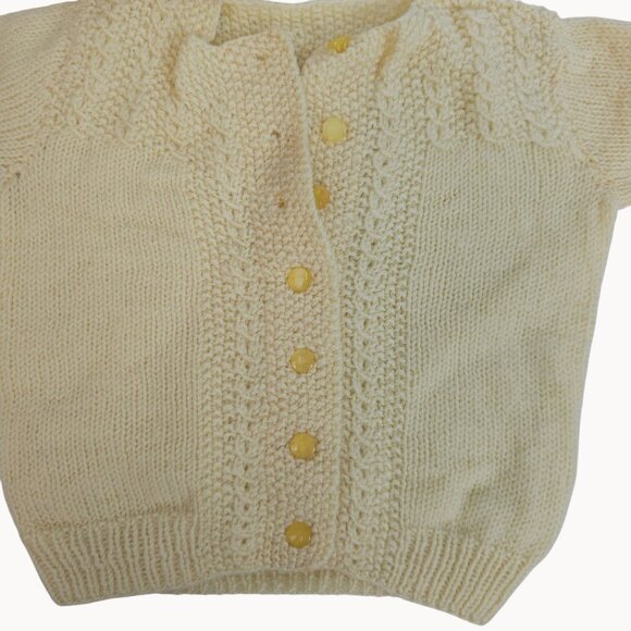 VTG Babies 12M-1Y Cardigan + Bonnet Hat/Silk Tie Set Yellow Knit Formal Event - Picture 5 of 13